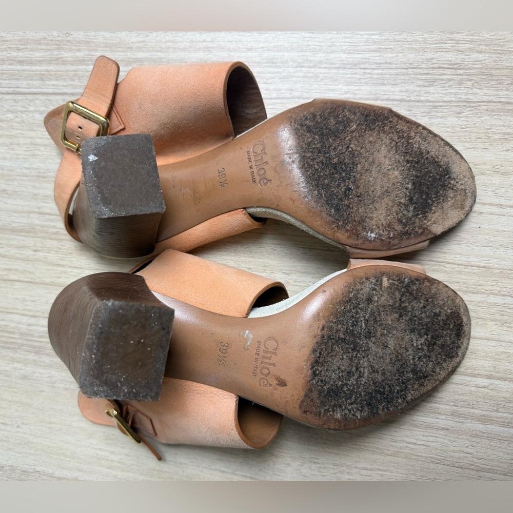 Chloe - Peach Suede Slingback Block Heel Sandals - Sz 39.5 - Picture 4 of 7